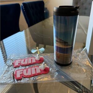 ✨5/$25 Carnival Cruise Ship Travel Mug & Lot of 2 FUN keychain bundle